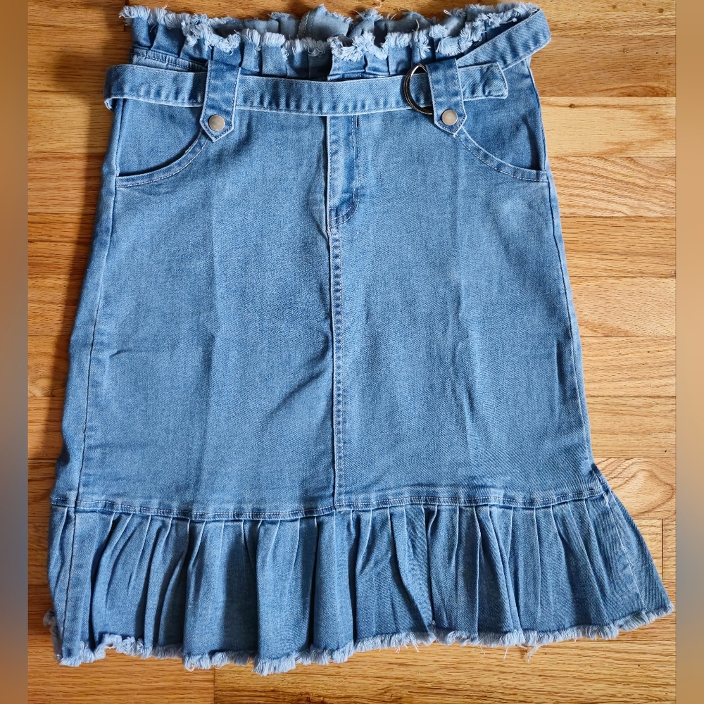 Hayden Los Angeles  Stretch Denim Frayed Midi Skirt Women's NWT Size L